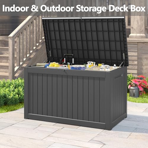 KAMABOKO Outdoor Storage Box, 150 Gallon Large Outdoor Resin Deck Box, Storage Waterproof Boxes Lockable Lid for Garden Tools, Pool Supplies