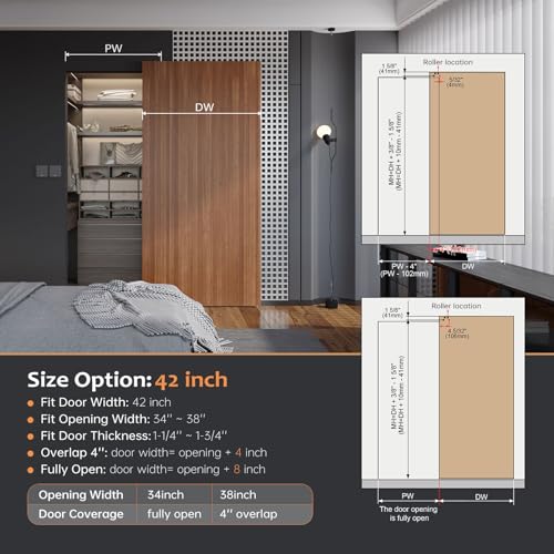 36inch Concealed Sliding Barn Door Hardware with Soft Close Mechanism, Aluminum Track, Invisible Floor Track, Fit MIN Opening Width 28in