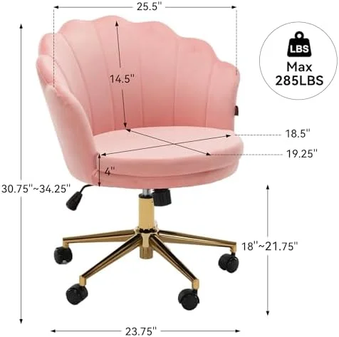 RUNFAYBIU Velvet Swivel Vanity Chair with High Backrest  Chair Upholstered Desk Chair with Wheels Adjustable Seashell Back Home Office Chair for