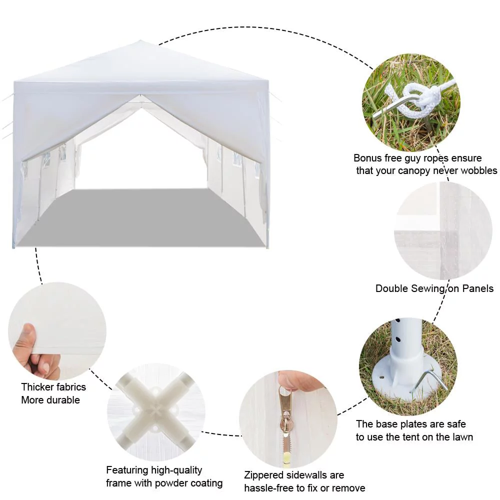 SUGIFT 10'x30' Outdoor Canopy Party Wedding Tent White Gazebo with 8 Side Walls