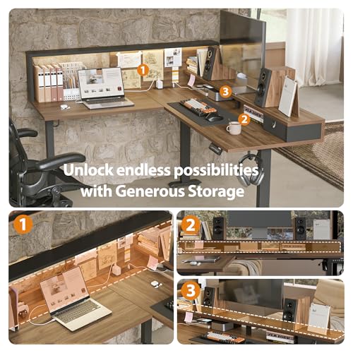 Agilestic L Shaped Electric Standing Desk with 2 Drawers, 63 Inch Ergonomic Adjustable Height Desk with Storage