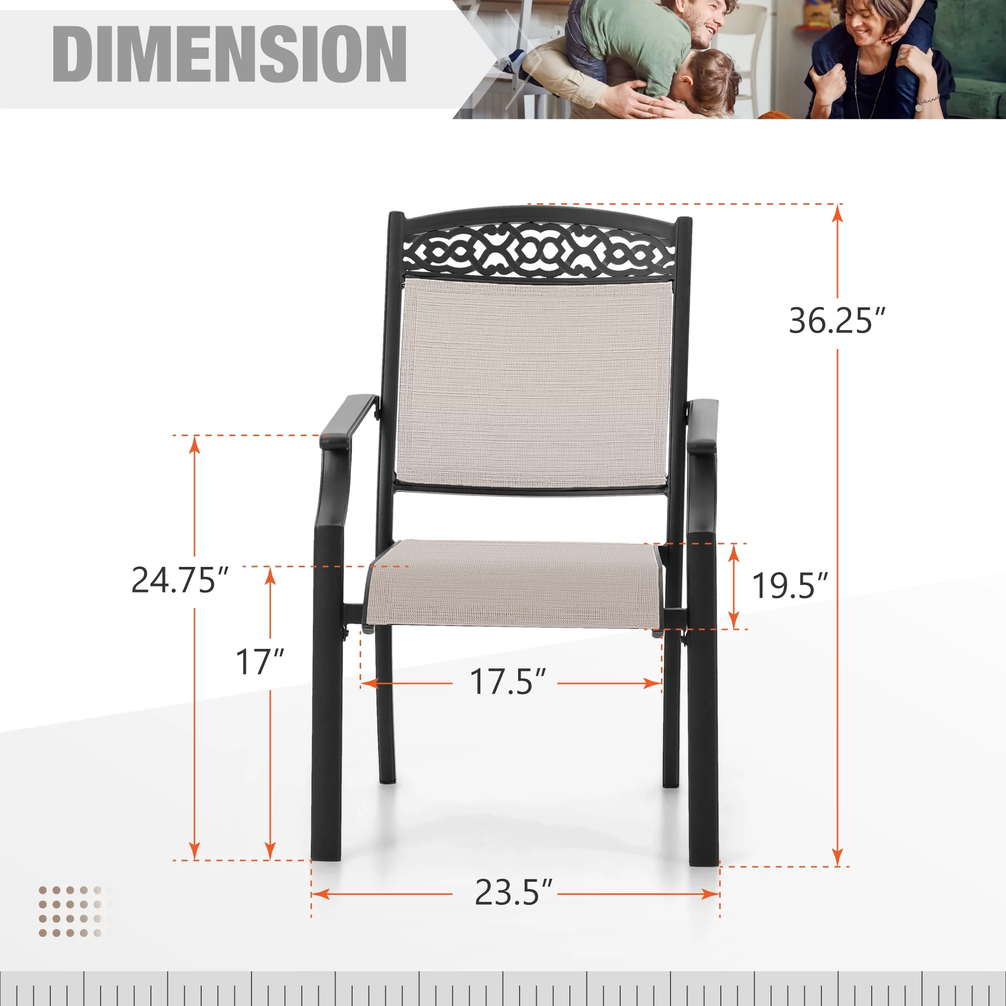 MF Studio 5-Piece Outdoor Patio Dining Set with 4 Pieces Cast Aluminum Stackable Armchairs and 1 Piece Metal Steel Dining Table,Black&Beige
