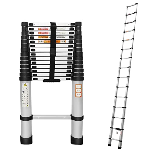Telescoping Ladder 20.3ft Aluminum Extension Folding Ladder with 2 Hooks, 330lbs Max Load, with Anti-Slip Rubber Feet, Folded Height 3.4ft