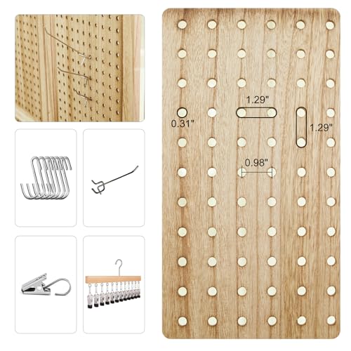 Pegboard Display, 5.6Ft Wooden Room Divider Folding Privacy Screens Portable Freestanding Wall Organizer for Retail Craft Art Display Board (4panels