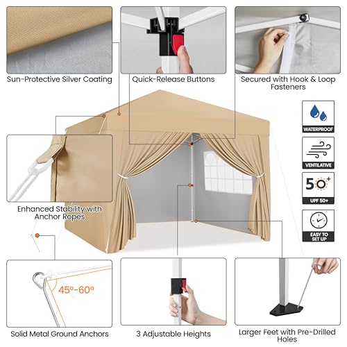 Yaheetech 10x10 Pop Up Canopy with 4 Removable Sidewalls, Portable Enclosed Instant Tent, Waterproof Outdoor Tent, Beach Sun Shelter with 4 Sandbags