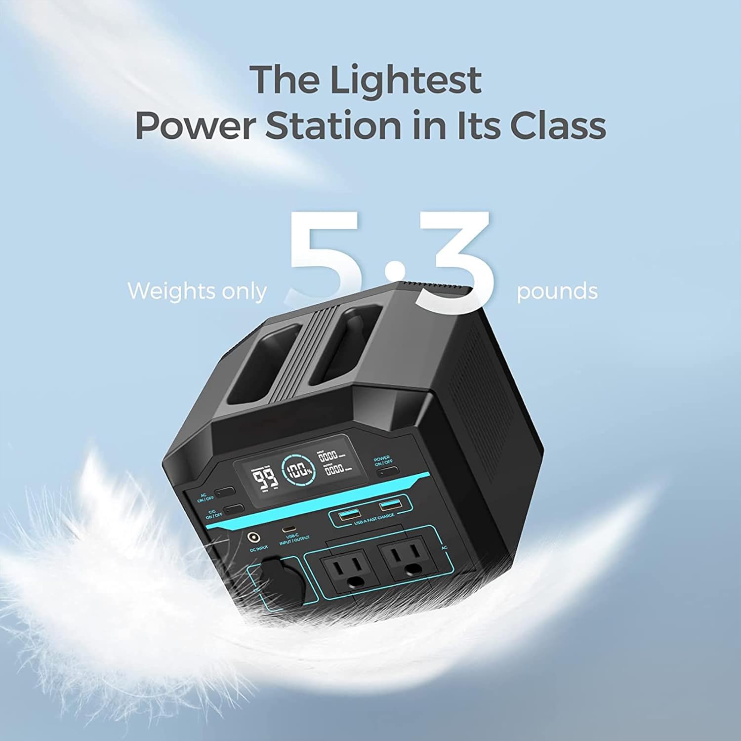 Renogy Portable Power Station Camping, 222Wh Backup Lithium Battery of Fast Recharging, w/Two 120V/200W Pure Sine Wave AC Outlets