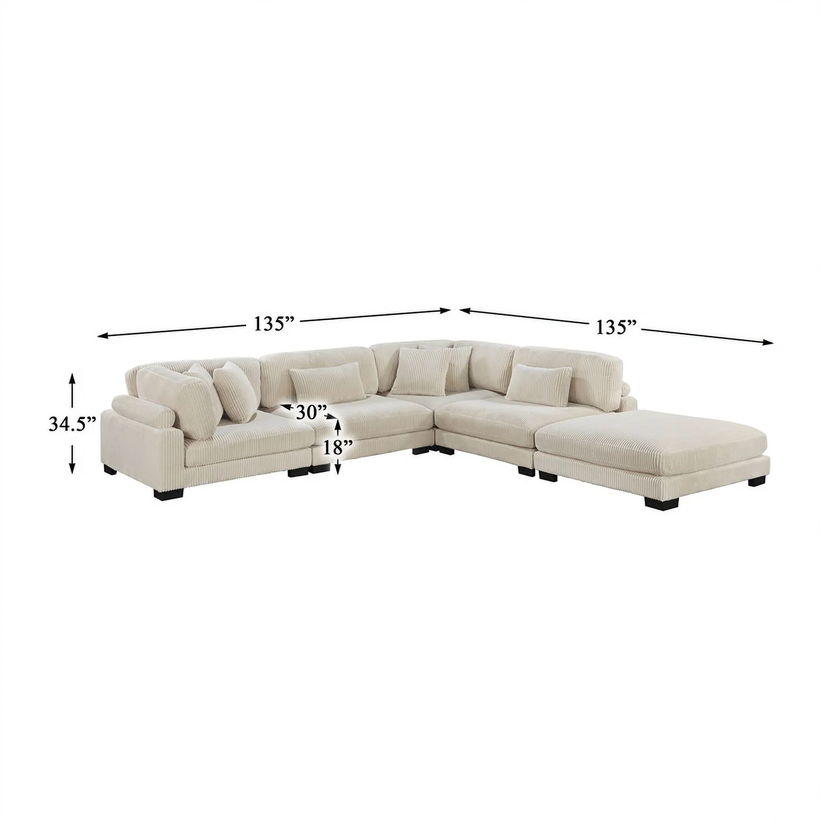 Lexicon Traverse 5-Piece Corduroy Fabric Modular Sectional in Beige