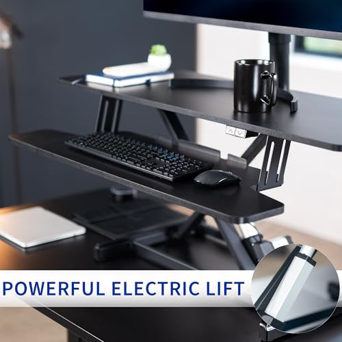 VIVO 42 inch Electric Motor Desk Converter, Height Adjustable Riser, Sit to Stand Dual Monitor and Laptop Workstation with Wide Keyboard Tray, Black