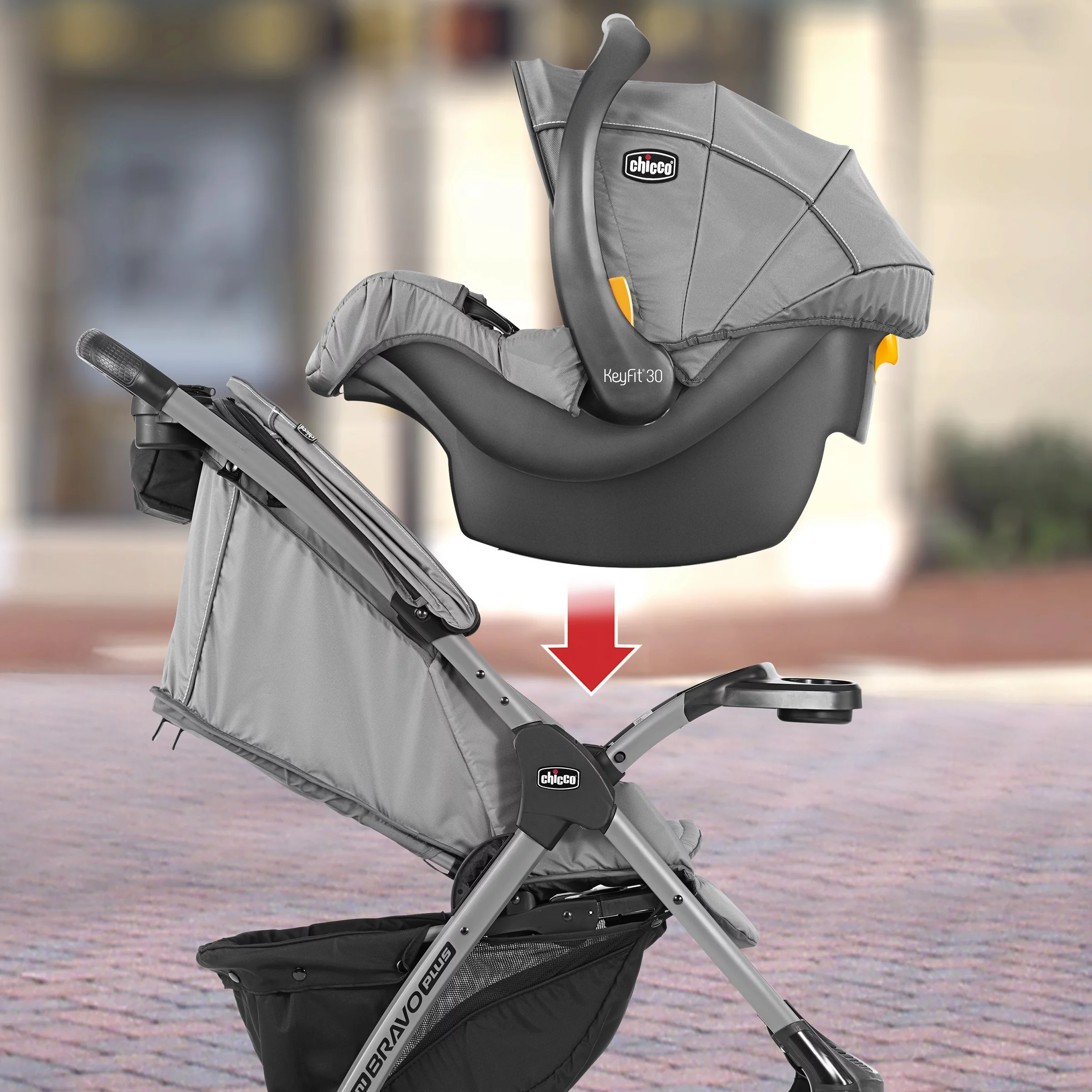 Chicco Mini Bravo Plus Travel System Stroller with KeyFit 30 Infant Car Seat - Slate (Grey)