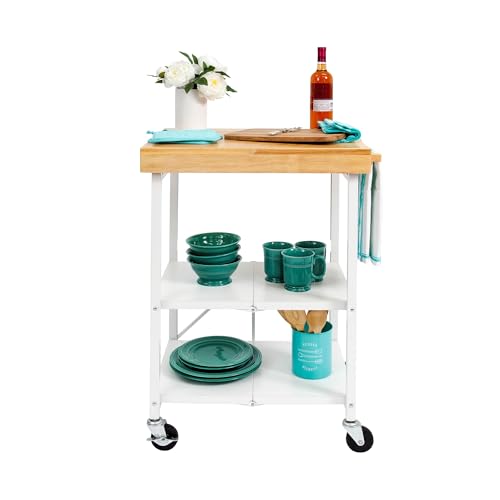 Origami Folding Kitchen Cart on Wheels, 3-Tier Foldable Rolling Cart - Chefs Outdoor Cart for Wine and Food, Microwave Cart, Plating Shelf