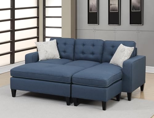 3Pc Reversible Sectional Couches for Living Room, Black Tufted Polyfiber Wood Legs Chaise Sofa with Ottoman Pillows Cushion Couch