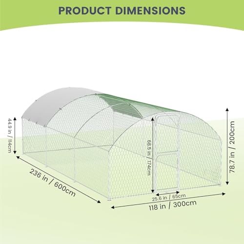 Heavy Duty Walk-in Chicken Coop, Large Metal Poultry Cage with Waterproof UV Cover & Round Top Design