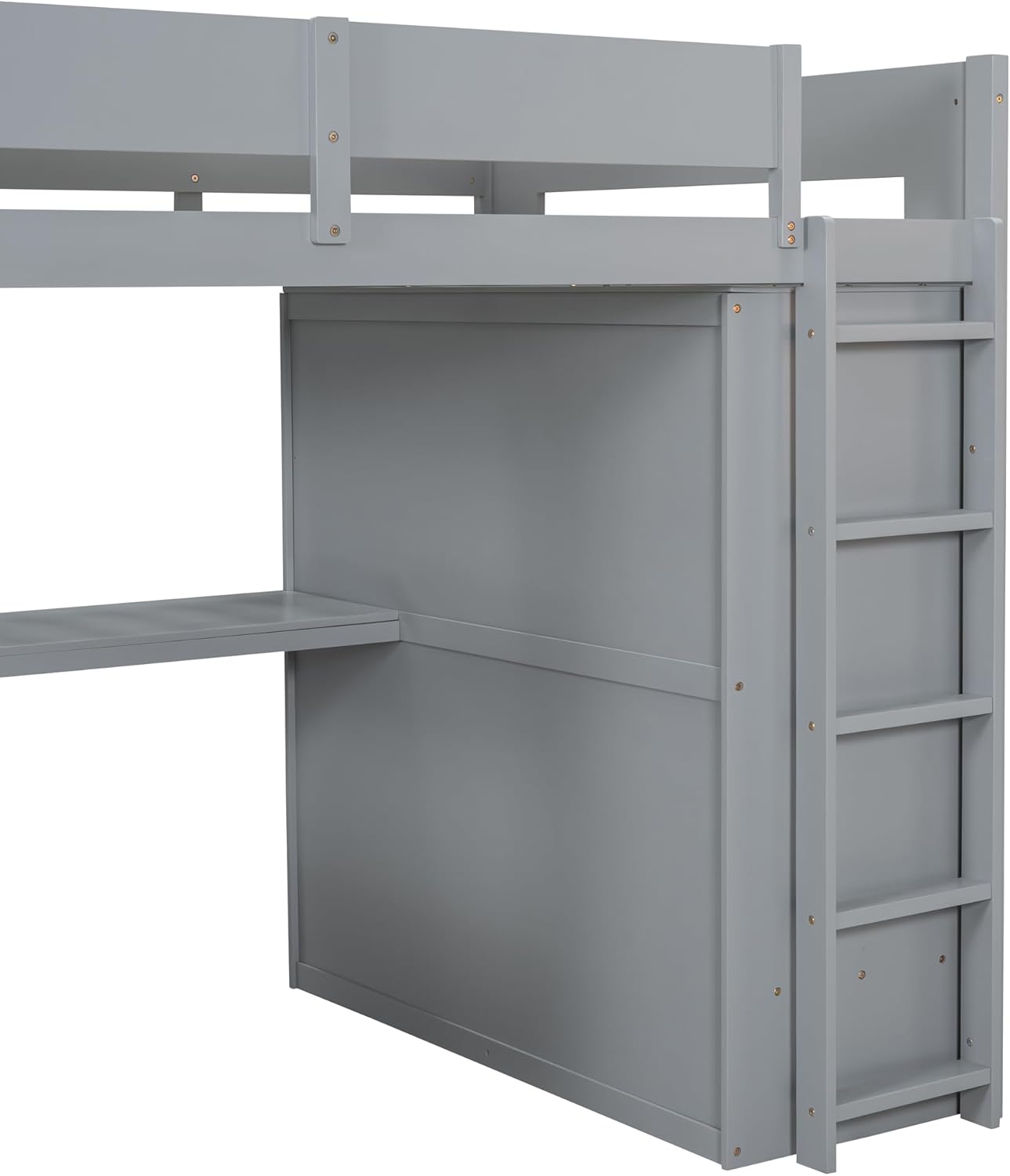 Full Size Loft Bed with Built-in Wardrobe and Underbed Study Desk, Modular Design Wood Loft Bed w/Storage Shelves