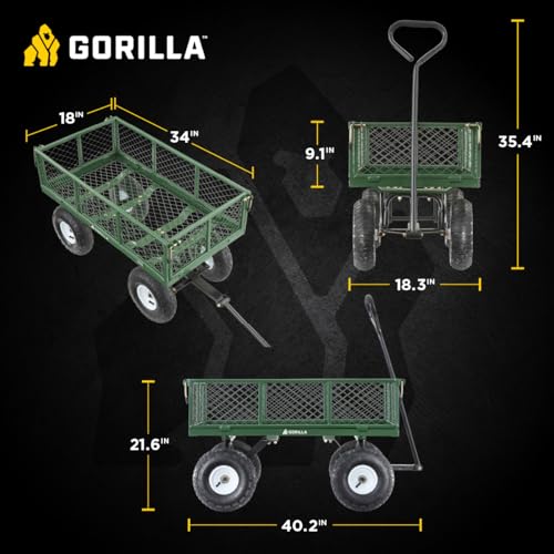 Gorilla Carts Steel Utility Wagon w/ Removable Side Panels, 1000 lb Capacity, Gray