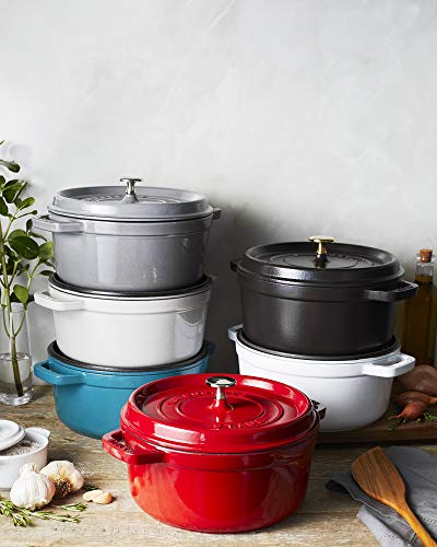 STAUB Cast Iron Dutch Oven 5.5-qt Round Cocotte, Made in France, Serves 5-6, Black Matte