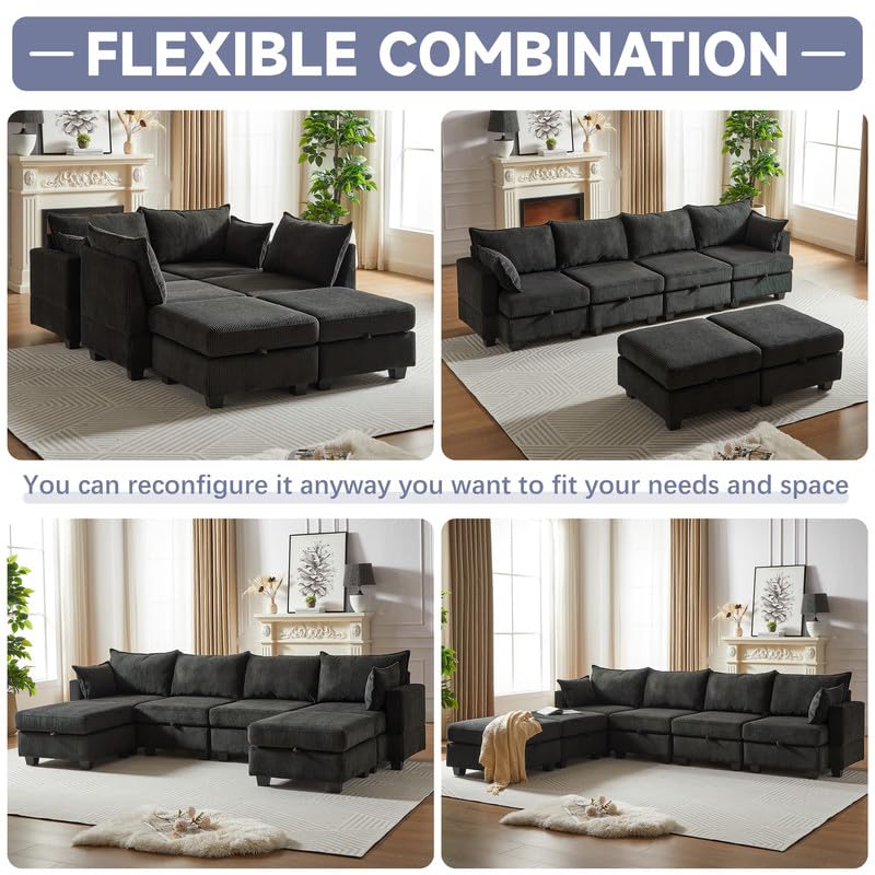U Shaped Modular Sectional Sofa Couch, Corner Sofa with 4pcs Waist Pillows, Chaise Lounge, Terrycloth Fabric Sofa