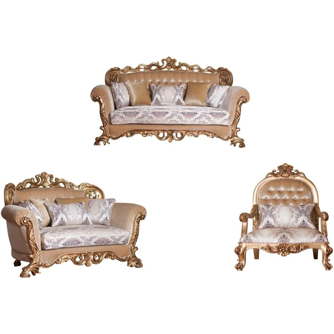 Luxury Antique Bronze Wood Trim VENEZIA Sofa Set 3 EUROPEAN FURNITURE Classic