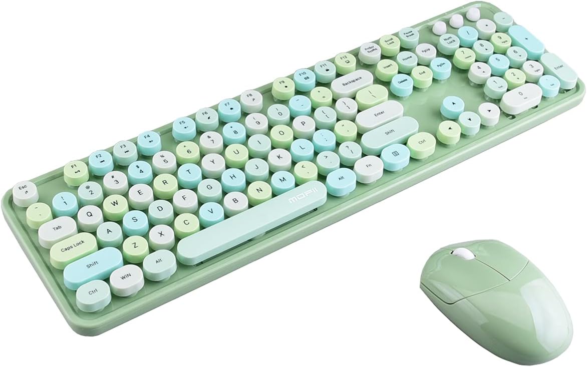 MOFii Wireless Keyboard and Mouse Set, 2.4G Cute Retro Keyboard with Colorful Round Keys