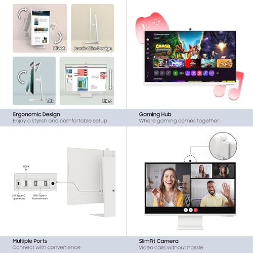 SAMSUNG 32&rdquo; Smart Monitor M8 (M80F) 4K UHD Display, Samsung Vision AI, Smart TV Apps, Gaming Hub, USB-C, HDMI and USB-A, White, LS32FM803UNXZA
