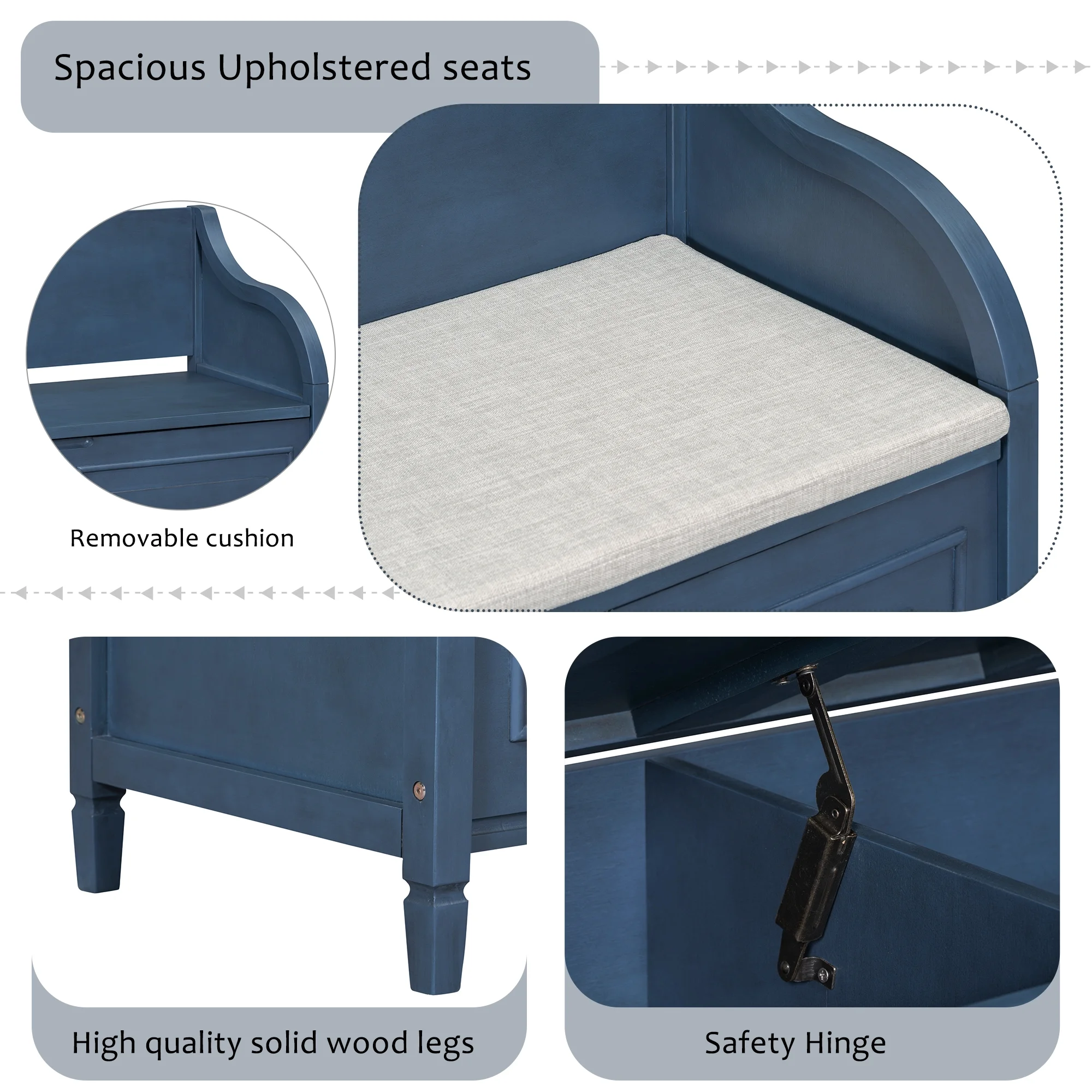 Atumon Storage Bench, Clamshell Entryway Bench, Shoe Bench with Hidden Storage, Wood Storage Cabinet with Removable Cushions and Backrest