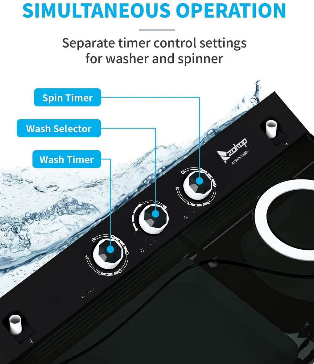Twin Tub with Built-in Drain Pump XPB65-2288S 26Lbs Semi-automatic Twin Tube Washing Machine for Apartment, Dorms, RVs, Camping and More