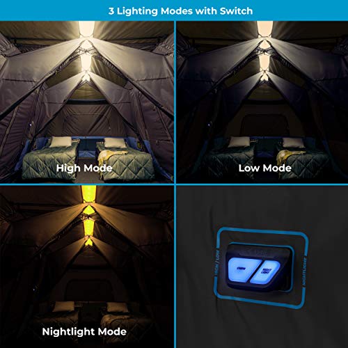 CORE Instant Cabin Tents with LED Lights | 6 Person / 9 Person / 12 Person Family Multi Room Lighted Pop Up Tents for Camping | Included Storage