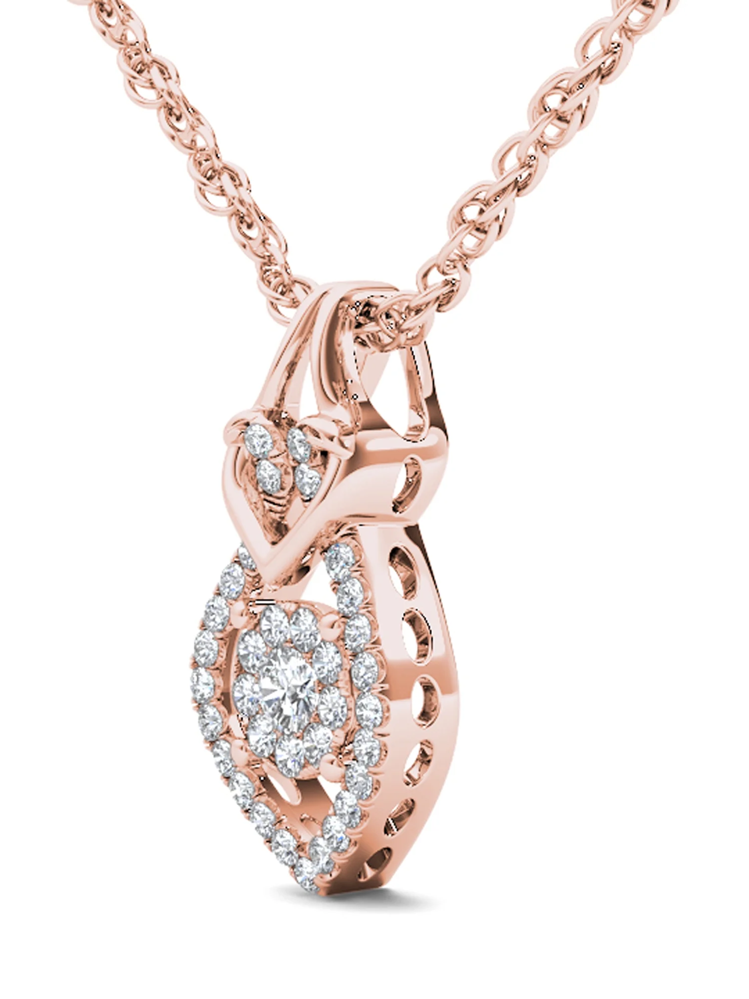 1/6Ct TDW 10K Rose Gold Diamond Teardrop Necklace