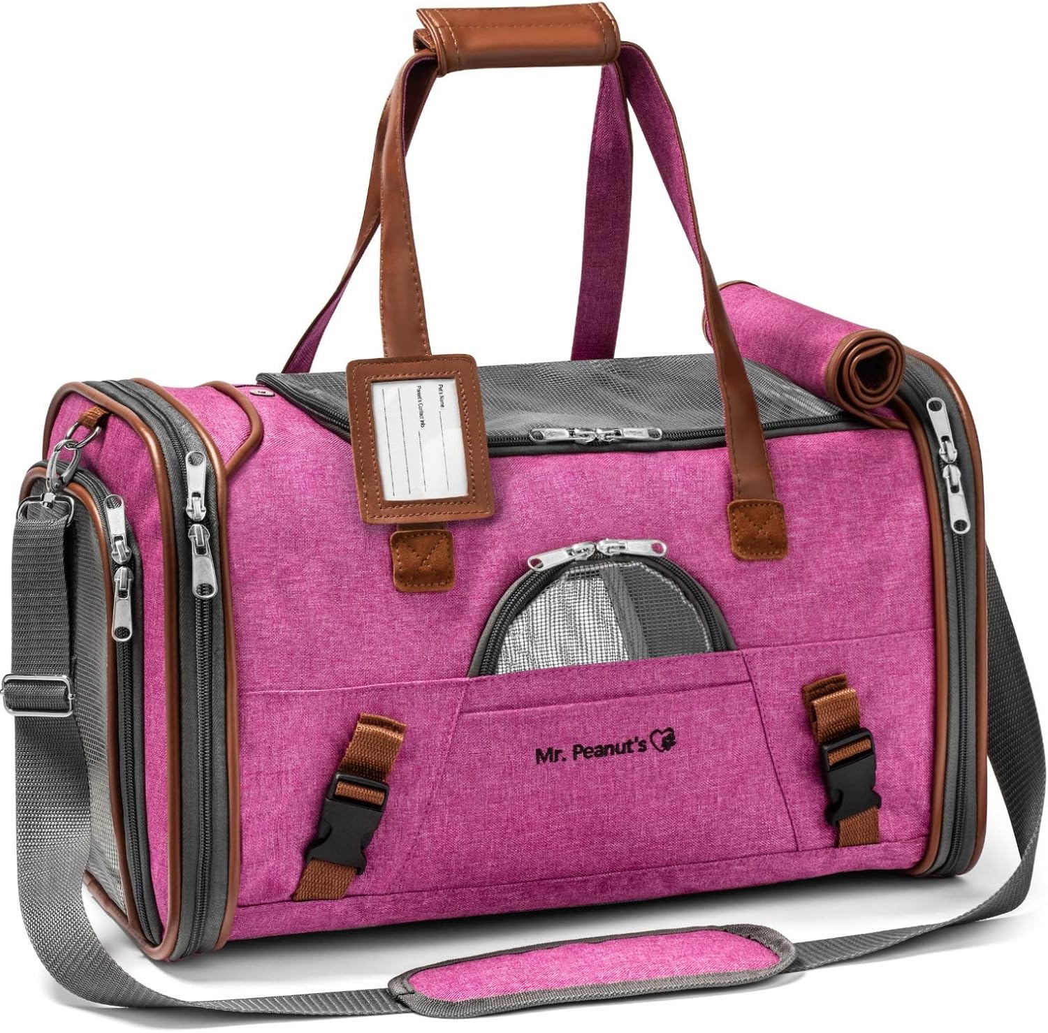 Mr. Peanut's Airline Approved Soft Sided Pet Carrier, Low Profile Gold Series Tote, Premium Brand Self Locking Zippers, Under Seat Compatibility