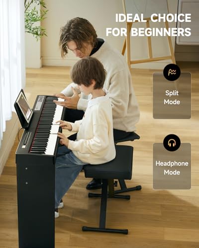 Donner Digital Piano Keyboard Velocity-Sensitive 88 Keys with Removable Piano Stand, Compact Beginner Home Electric Piano with Split Mode, LCD Screen