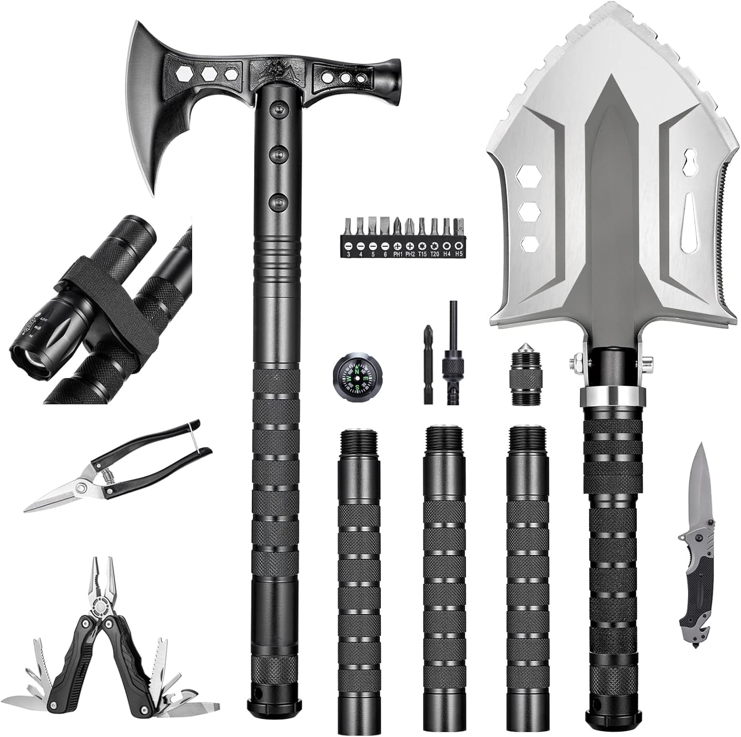 Camping Shovel Axe Survival Shovel Set with High Carbon Steel Survival Gear for Men Outdoor Caming Hiking Backpacking Emergency