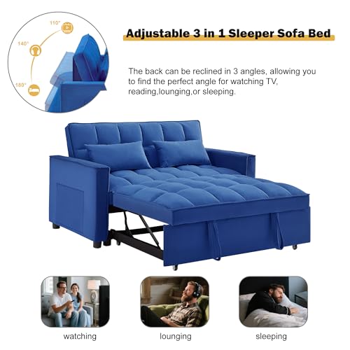 3 in 1 Sleeper Sofa Bed, Futon Sofa Bed for Living Room with Side Pocket, Black Sleepers Sofa Couch with Pullout Bed