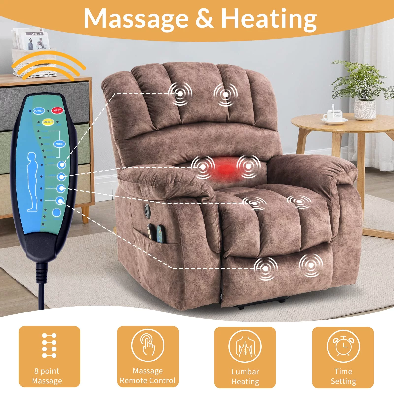 W WARMHOL Large Power Electric Lift Chairs Recliners for Elderly Big Man with Massage and Heat