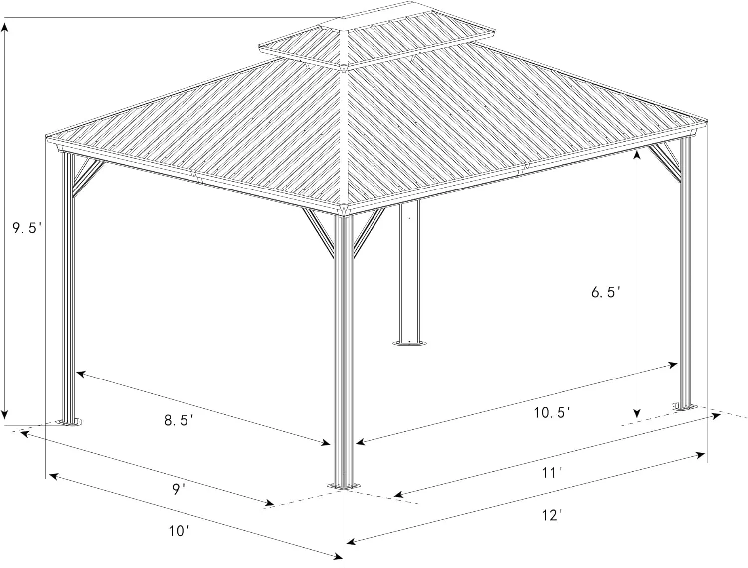 Kozyard Caesar Hardtop Aluminum Permanent Gazebo with 2-Layer Sidewalls (10ft x 12ft Grey)
