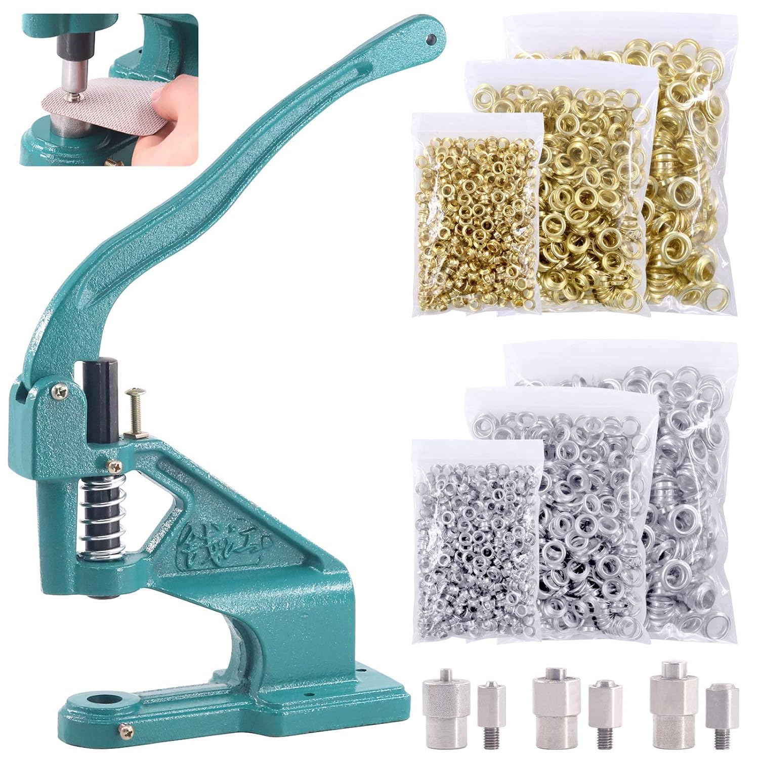 Hilitchi Heavy Duty Hand Press Grommet Eyelet Machine Punch Tool with 3 Dies #0#2#4 (1/4, 3/8
