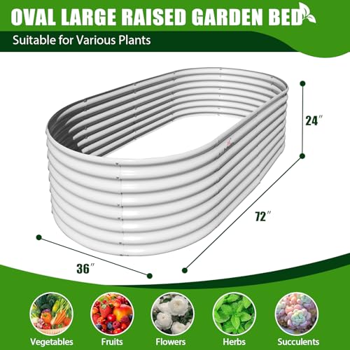 A ANLEOLIFE 8X4X1.5 ft Galvanized Raised Garden Beds Outdoor, Oval Large Metal Planter Box for Planting Vegetables Flowers Herb