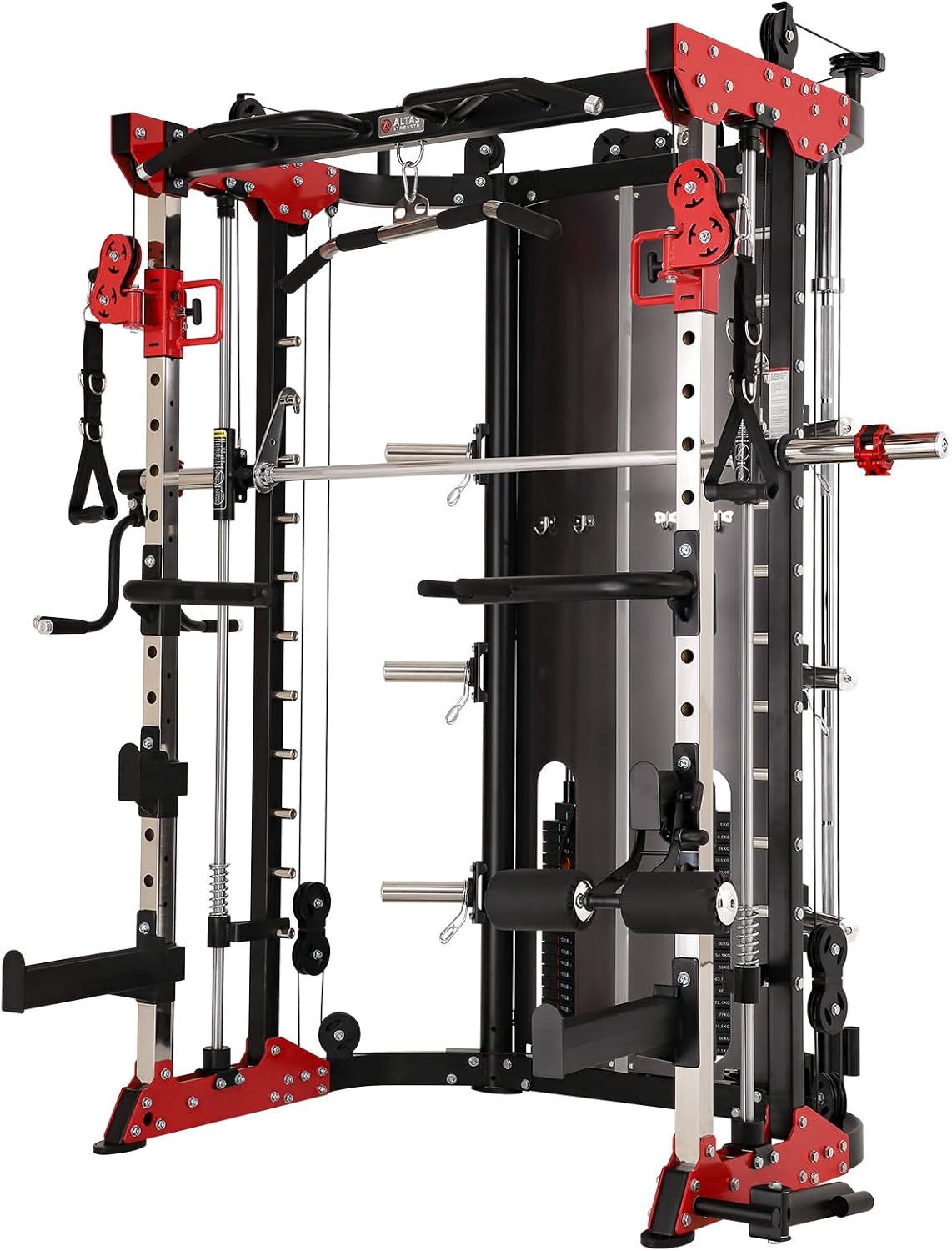 Altas Strength Home Gym Smith Machine with Pulley System Gym Squat Rack Pull Up Bar Upper Body Strength Training Leg Developer Light Commercial