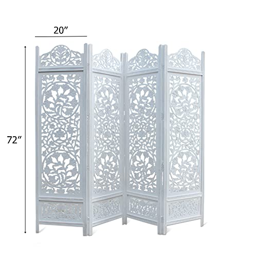 Room Divider Wood Screen - Ghanti Bells Antique Brown - 4 Panel Folding 72 x 80