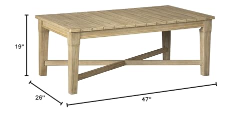 Signature Design by Ashley Carter Hall Outdoor Eucalyptus Patio Sofa with Cushion, Beige