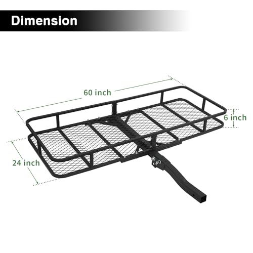 Leader Accessories Trailer Hitch Cargo Carrier Rack, 60"x24"x6" Folding Cargo Carrier Hitch Mount, Vehicle Cargo Basket for SUV, RV, Truck, Van