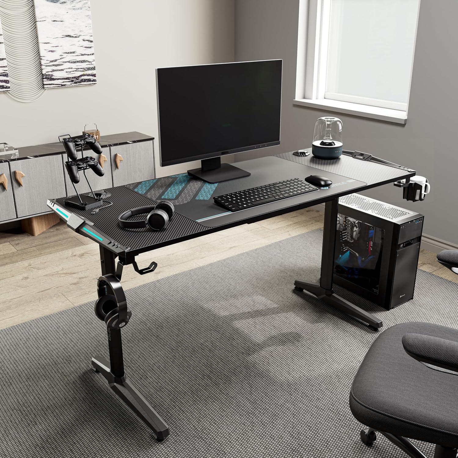 EUREKA ERGONOMIC RGB Gaming Desks, 55 Inch Computer Desk PC Studio Gamer Table Home Office Workstation, w Free Mouse Pad
