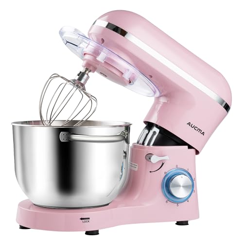 Aucma Stand Mixer,6.5-QT 660W 6-Speed Tilt-Head Food Mixer, Kitchen Electric Mixer with Dough Hook, Wire Whip & Beater (6.5QT, Black)