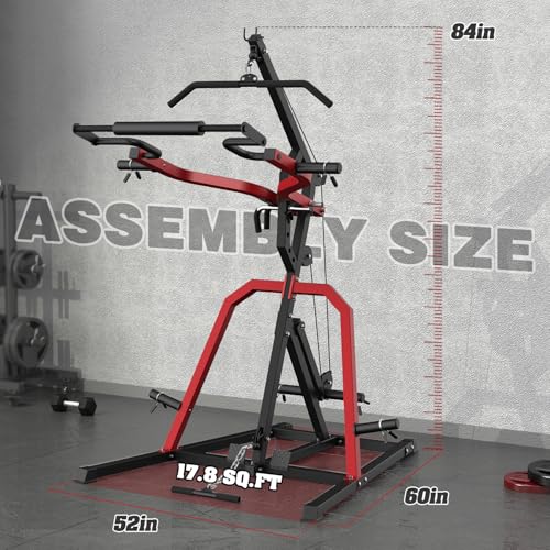 DONOW Leverage Gym Power Rack Squat Rack Lever Gym with LAT Low Row System Home Gym System Workout Station 2:1 Ratio (Without Weight Plates)