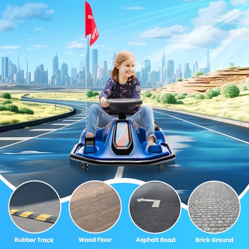 24V Electric Go Kart, 7Ah Drifting Car，Battery Powered Ride on Car Outdoor with 360 Degrees Rotating, Simplified Drift System, Variable Speed