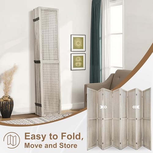 Osparple Room Divider with Shelves 6 Panel Wooden Folding Room Dividers Privacy Screen Wall Divider for Room Separation for Office and Apartment