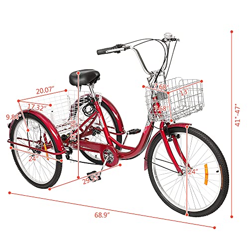 PEXMOR Adult Tricycle 7 Speed, 24/26 Inch 3 Wheel Bikes Tricycle for Adults, Adult Trike for Women/Men/Seniors