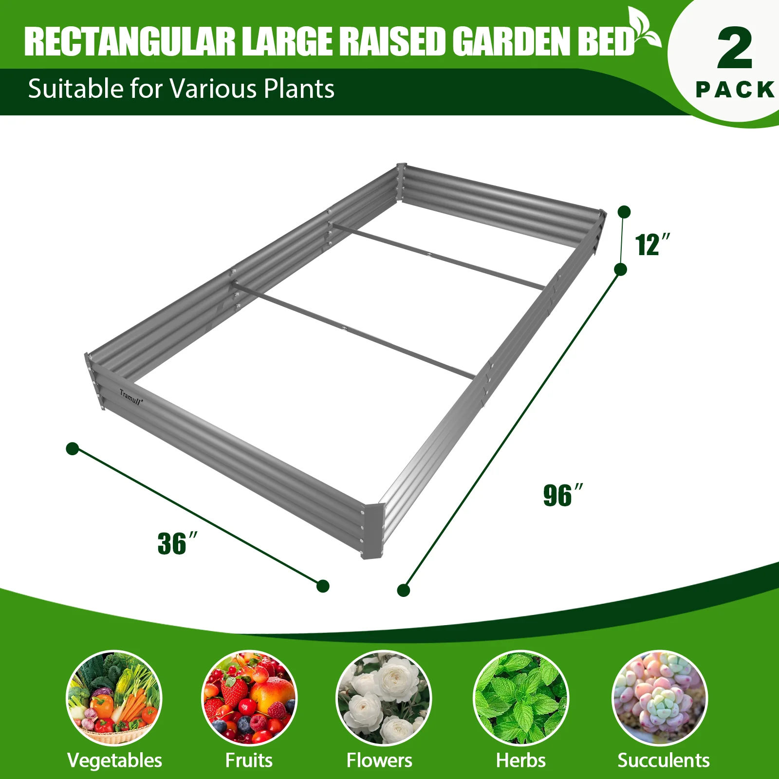 TRAMULL 2 Pack 8x3x1ft Metal Galvanized Raised Garden Bed for Vegetables Flowers Ground Planter Box (Gray) - Radiant Selections
