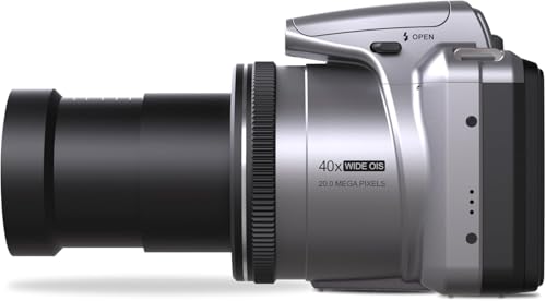 Minolta MN40Z 20MP Digital Camera – 40x Optical Zoom, 1080p FHD Video, 3.0" LCD, Wi-Fi, Face/Smile/Blink Detection – Silver