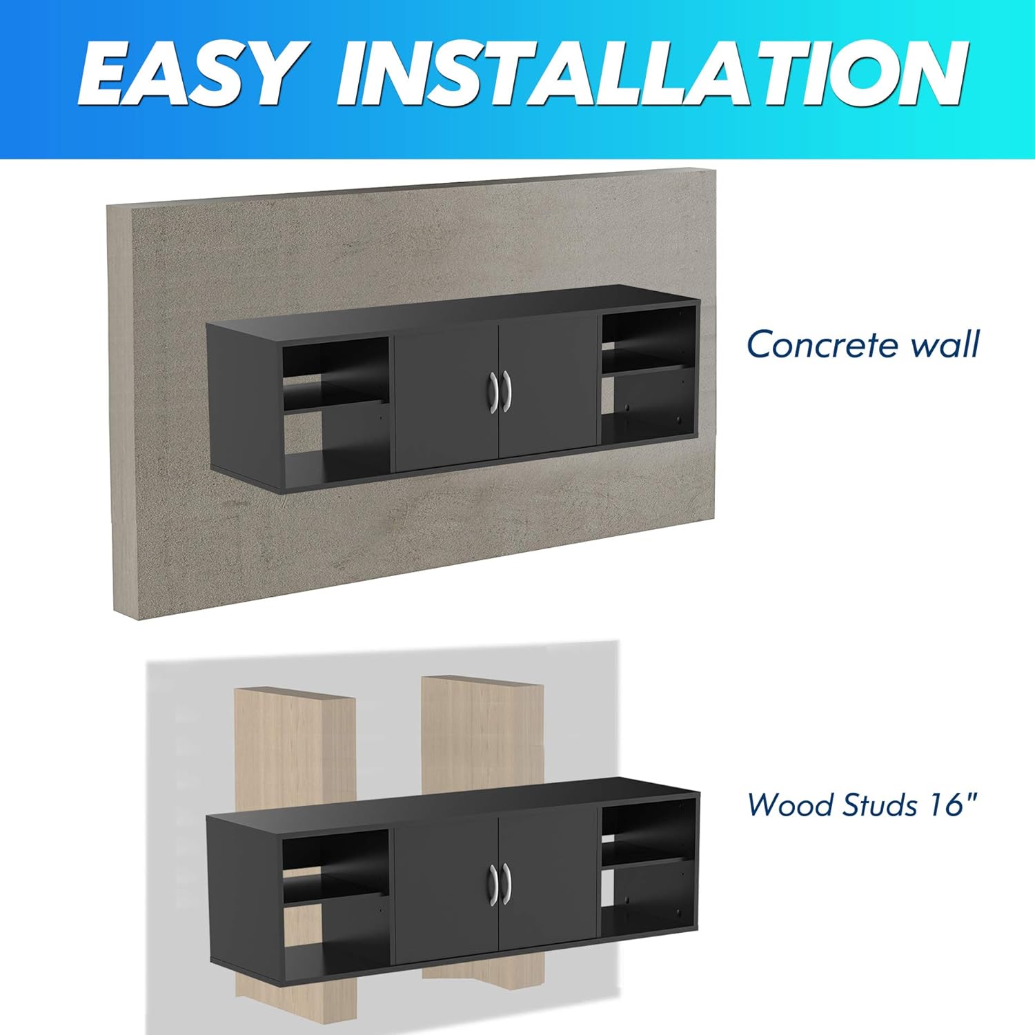 FITUEYES Wall Mounted Desk Hutch with Door, Modern Floating Console Media Cabinet，HT310401WB