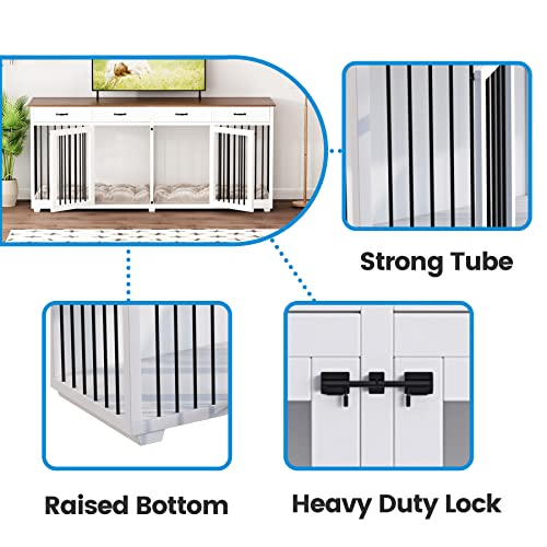 Large Dog Crate Furniture, 86.6 Inch Large Wooden Dog Kennel with Drawers & Divider