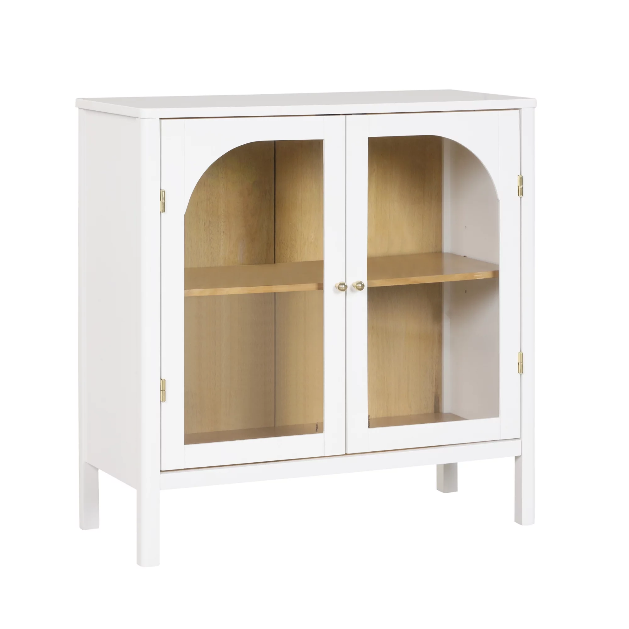 Nathan James Mason Free Standing Accent Sideboard Buffet, Credenza with Glass Doors and Adjustable Shelf in White Wood for Dining Room
